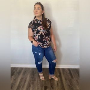 Belle Beauty Floral Print Lace Top